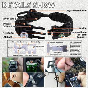 Pulsera <span class=keywords><strong>Paracord</strong></span> de supervivencia táctica ajustable multiusos con logotipo personalizado con linterna - Product Image 3