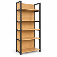 Étagère de présentation gondole à quatre poteaux, simple face, en bois grainé, pour supermarché, unité de rayonnage métallique et bois pour magasin d'alimentation