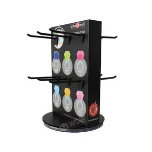 Iklan Rotating Kardus Produk Olahraga Counter Display Stand dengan Kait