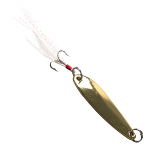 Leurre cuillère avec plume et hameçon triple pour la pêche au bar, poils rouges et fourrure blanche, origine Weihai - Product Image 3