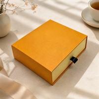 Boîte cadeau à tiroir orange en carton rigide, boîte d'emballage pour bijoux coulissante avec ruban, logo personnalisé, vente en gros