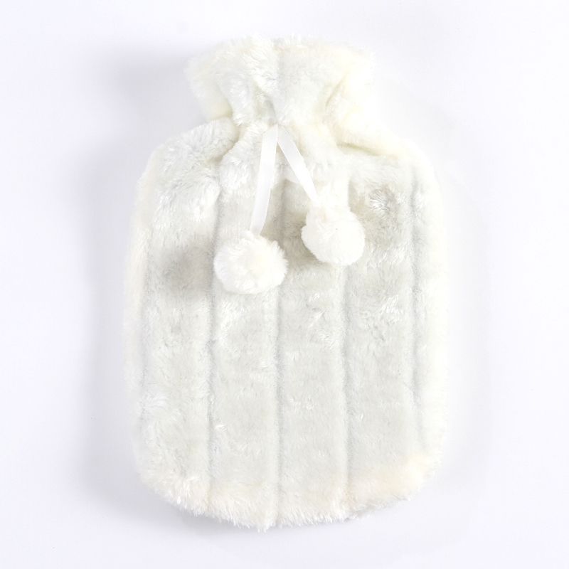 Blanc + sac d'eau chaude en caoutchouc de 2000 ml avec housse en laine