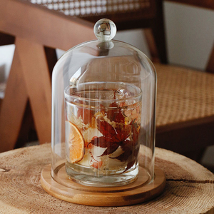 El üflemeli dekoratif şeffaf ekran cam Cloche mum kavanoz kubbe kapak doğal bambu taban - Product Image 4