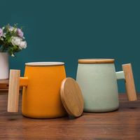 Mug à thé en céramique personnalisé avec poignée en bois massif, mug à thé en grès avec couvercle et infuseur, mug avec passoire à thé