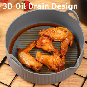 Parrilla redonda de silicona personalizada de fábrica, bandeja <span class=keywords><strong>para</strong></span> hornear horno, cesta de <span class=keywords><strong>pollo</strong></span> frito, sartén de aire, olla de silicona con forro - Product Image 5