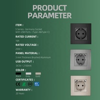 Prise Murale Standard UE avec Ports de Charge USB-A USB-C, Sortie Murale Schuko Allemande, Panneau en Aluminium Brossé, 16A 220-250V