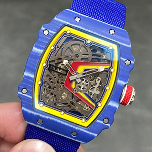 Reloj Automático Esqueleto Ultrafino de Fibra de Carbono Azul 67-02 para Hombre, Reloj Mecánico de Lujo con Correa de Tela - Product Image 1