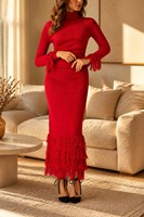 Ensemble deux pièces en tricot côtelé pour femme, personnalisé OEM & ODM, manches longues, col rond, automne-hiver, Noël, polyester rouge doux, Conjuntos