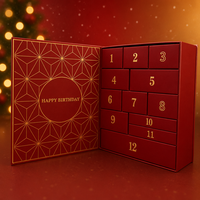 Calendrier de l'Avent à 24 tiroirs pour bijoux, boucles d'oreilles et bagues, boîte rigide en feuille d'or rouge, compte à rebours de Noël, logo personnalisé, MOQ 100 pièces