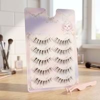 Cils artificiels double couche effet mouillé movpupil, bande transparente, faits à la main, bouquets de cils naturels, emballage personnalisé