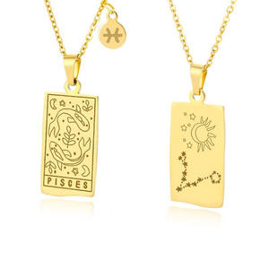 NS1423 chapado en oro de acero inoxidable Zodiaco Tarot tarjeta colgante cadena joyería espiritual, mujer hombres <span class=keywords><strong>pareja</strong></span> astrología joyería - Product Image 6