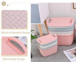3 paniers de rangement en plastique de grande capacité pour la maison, organisateur de bureau, salon, collations et jouets, avec couvercle et poignée - Product Image 3
