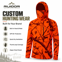 Sweat à capuche de chasse camouflage personnalisé pour homme UPF 50+ avec masque intégré, léger, séchage rapide, respirant, vêtements de chasse au cerf, camouflage orange