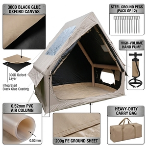 Tente de camping gonflable triangulaire en Oxford enduit noir 300D 3*2.1*2m, imperméable, coupe-vent, avec colonne d'air en PVC et tapis de sol en PE, portable - Product Image 2