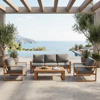 Ensemble de canapés d'extérieur en aluminium, 4 pièces, cadre en grain de bois, coussin de 10 cm pour patio et jardin