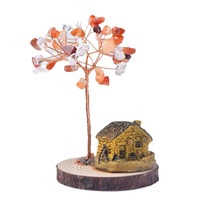 Arbre en fil de cuivre avec pierres précieuses en cristal enveloppées à la main et éclats de pierres mélangées, pour ornement de salon et cadeau de mariage