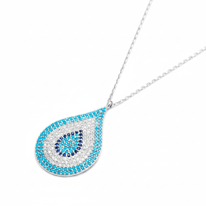Collier à breloques en forme de poire en pierre Turquoise, pendentif oeil turc, fait à la main, vente en gros, bijoux en argent Sterling 925 - Product Image 2