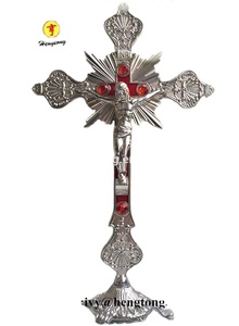 Crucifijo de Pie de Metal Religioso de Plata Antigua, Decoración <span class=keywords><strong>Católica</strong></span> para <span class=keywords><strong>Iglesia</strong></span>/Hogar - Product Image 2