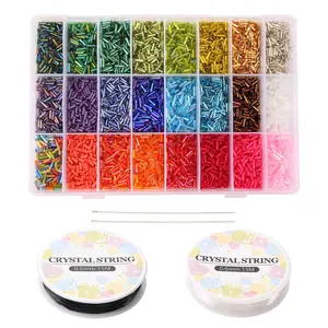 Rawmand 9600 pièces 24 couleurs 6mm perles de clairon en verre Kit de perles de tube perles de rocaille clairon avec ficelle élastique transparente et aiguille