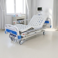 Lit d'hôpital manuel à 5 fonctions, réglable en hauteur, avec barrières latérales et table de repas pour hôpital