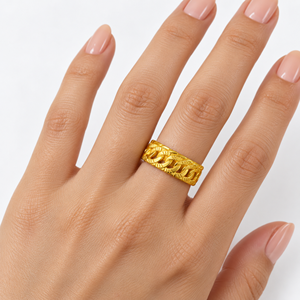 Iris Gold Plated <b>Ring</b> With Engraved Leaf Pattern Classic Plain Band Unisex Daily Wear Jewelry - Product Image 5