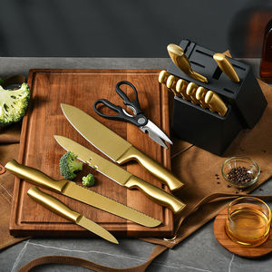 High Hardness Household Luxury Cooking Gold Titanium Coated Stainless Steel Kitchen <b>Knife</b> <b>Set</b> with Black Block - Product Image 3