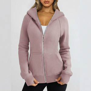 Women's Hooded Full Zip Sweatshirt Regular Fit Solid Color Cotton Bamboo Fiber Knitted Autumn Wear - Product Image 1