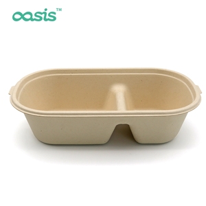 Bol à salade à deux compartiments personnalisable, biodégradable, jetable, en bagasse de canne à sucre, écologique, avec couvercle hydrofuge - Product Image 3
