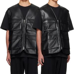 Gilet en cuir noir de haute qualité avec poches à rabat et fermeture éclair, veste sans manches décontractée pour hommes - Product Image 5