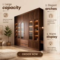Armoire de chambre autoportante personnalisée avec plusieurs portes et tiroirs, grande capacité de rangement, fournisseur en gros