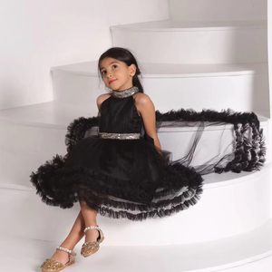 FSMKTZ Nuevo Vestido de Gala Negro <span class=keywords><strong>para</strong></span> <span class=keywords><strong>Niñas</strong></span>, Estilo Princesa con Cuello Halter de Satén Floral y Cola de Pastel, ODM <span class=keywords><strong>para</strong></span> Primavera T2325XZ - Product Image 2