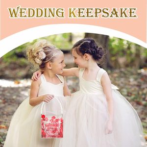 Paniers de fille de fleur en forme de rectangle en acrylique clair poignée de perle <span class=keywords><strong>organisateur</strong></span> de <span class=keywords><strong>bureau</strong></span> élégant pour les mariages thème 'Here Comes Bride' - Product Image 3