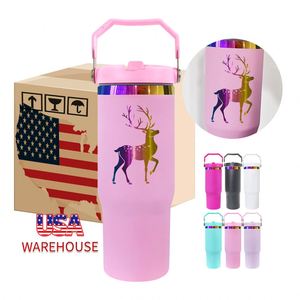 Flip Straw 30oz Matte <b>Macaron</b> Blank Sublimation Double Walled Vacuum Insulated Rainbow Underneath Tumbler - Product Image 4