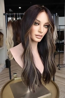 Perruque Casher Marron Mélangé Ondulé Naturel 100% Cheveux Européens Non Traités Petits Nœuds Simples Perruques HD Lace Top avec Ligne de Cheveux Russe