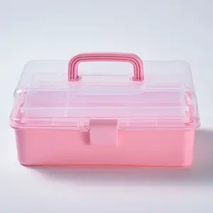 Toptan 3 katmanlı şeffaf plastik saklama kabı basit makyaj alet kutusu tırnak aksesuar organizatör ev günlük depolama için