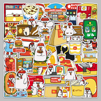 50 autocollants imperméables en gros pour boîte à lunch isotherme, motif poulet frit original de dessin animé, pour la décoration de la restauration rapide