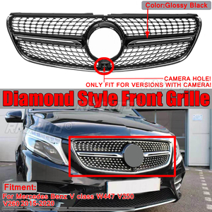 Diamond <b>Grill</b> <b>Mesh</b> W447 Car Front Grille <b>Grill</b> With Camera <b>for</b> Mercedes <b>for</b> Benz V Class W447 V250 V260 2015-2020 Black / Chrome - Product Image 1