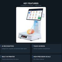 Terminal de point de vente tactile AI avec balance intégrée, caisse enregistreuse tout-en-un, écran 15,6 pouces, imprimante intégrée, Intel I5, Windows