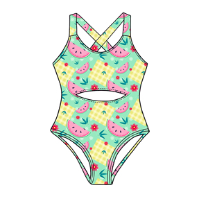 Zhengpai <span class=keywords><strong>Maillot</strong></span> <span class=keywords><strong>de</strong></span> <span class=keywords><strong>bain</strong></span> une pièce pour petites filles, imprimé pastèque et ananas, dos croisé, découpé - Product Image 1