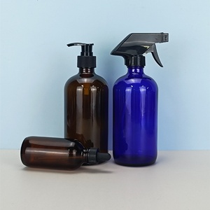 Botella de Spray de Vidrio Transparente/Ámbar de 250ml/500ml/16oz, Tipo Boston Redonda, con Pulverizador y Funda de Silicona para Limpieza - Product Image 4