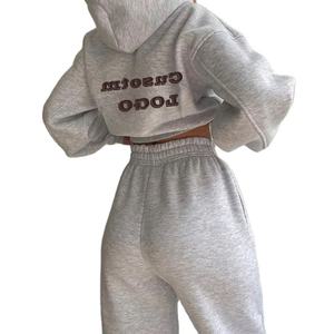 Ensemble décontracté pour femmes, style streetwear personnalisé, 100% coton, ensemble imprimé, sweat à capuche avec broderie - Product Image 2