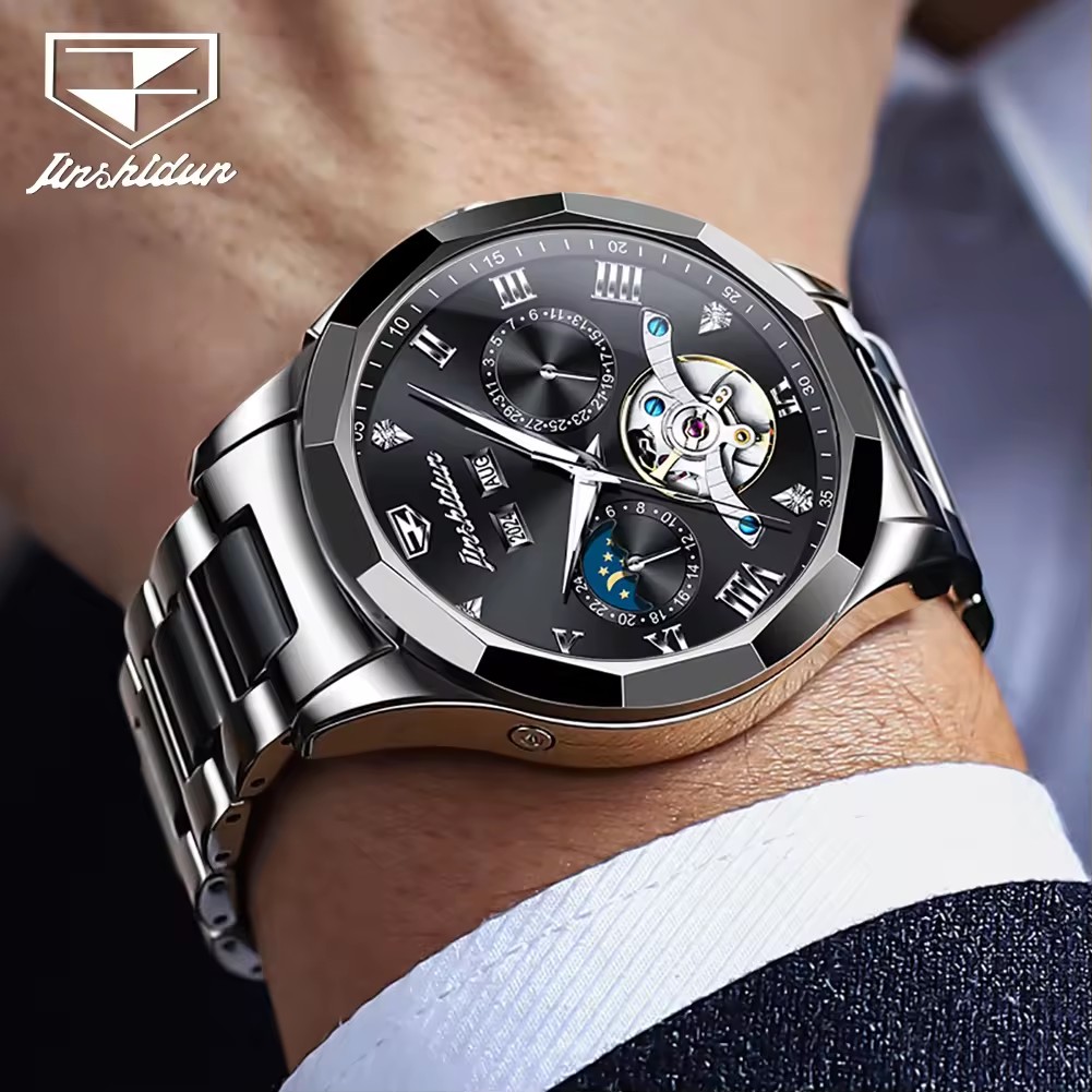 Jsdun 8949 Classic Black Face Hollow Flywheel Calendar Moon