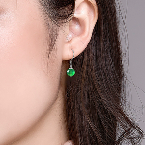 Pendientes de Plata S925 con Incrustaciones de Ágata Verde Natural, Cuentas Redondas Vintage - Pendientes de Jadeíta para Mujer a la Moda - Product Image 5