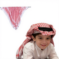 Vente en gros de foulards musulmans pour hommes en polyester 100% de qualité supérieure, de style arabe, rouge et blanc, avec pompons, hijab, shemagh, keffiyeh