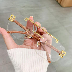 Lunettes de soleil de luxe sans monture unisexe, monture tendance en métal et <span class=keywords><strong>bois</strong></span>, verres polarisés dégradés UV400, logo personnalisable, lunettes de créateur, vente en gros - Product Image 2