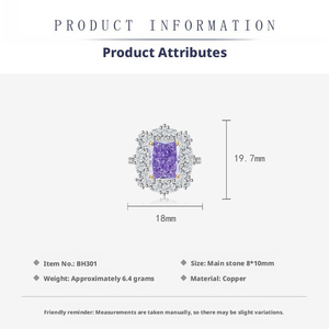Ensemble Collier et Bague en Zircon Violet 8A de Haute Qualité 10*14MM, Plaqué Or Cuivre, Bijoux Unisexe Tendance pour Mariage et Fête avec CZ Colorés - Product Image 3
