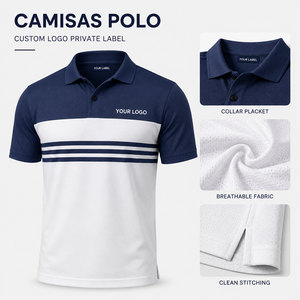 Chemises Polo Personnalisées de Luxe pour Hommes, Chemise de Golf Bleu Marine et Blanc Texturé, Broderie Personnalisée sur Commande, Fournisseur - Product Image 3