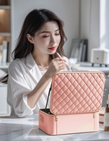 Offre Spéciale luxe personnalisé diamants fermeture éclair PU mode commode trousse de maquillage voyage lumineux Diode miroir grande capacité résistant à l'eau