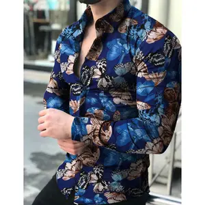 Fashion Men Shirts Autumn Butterfly Print Turn-down Collar Man Casual Shirt Leisure Long Sleeve Men's Blouse