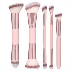 <span class=keywords><strong>Pinceau</strong></span> de <span class=keywords><strong>maquillage</strong></span> personnalisable double embout, lot de 5, poils synthétiques doux, manche en plastique, pour contour, fard à paupières et visage - Product Image 3